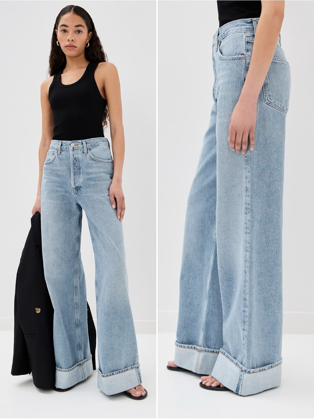 AGOLDE Dame High Rise Wide Leg Jeans Conflict Wash Light Blue Denim Size 26 NWT